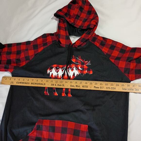 Ugly Christmas Hoodie Men's MOOSE Buffalo Plaid XL Lightweight Red/Black - Picture 6 of 6